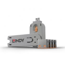 Port Blocker Usb (1 Key + 4 X Blocks) Orange Lindy 40453