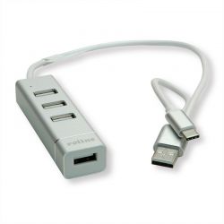 Hub 4 Port Usb 2.0 Type A+C Connection Cable Roline 14.02.5037-10