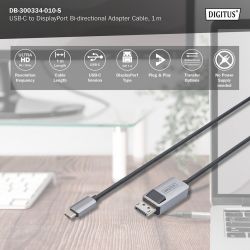 Cable Type-C M To Displayport M (Dp Alt Mode) 8K (7680X4320@30Hz) 1M Bi-Directional Digitus DB-300334-010-S
