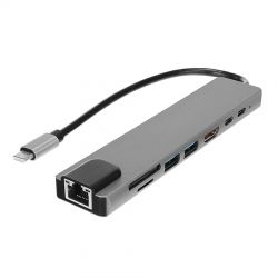 DOCKING STATION TYPE-C to HDMI/4K@30Hz, 2xUSB3.0, CR, LAN ,2xTYPE-C (1 x PD) 39862/HY-USBC83 Hytech