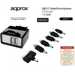 Charging Adapter WALL 2 x USB 2.1A + 6 TIPS UATS APPROX
