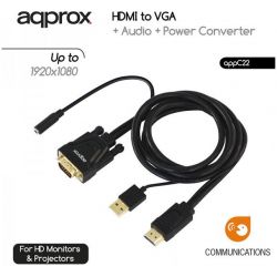 Cable HDMI M to VGA M 1.5mWITH Audio + POWER Cable C22 APPROX