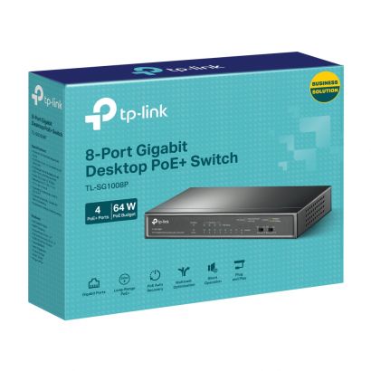 Switch 8 Port 1Gigabit   With 4-Port Poe+ 64W  Desktop  Case TP-Link TL-SG1008P