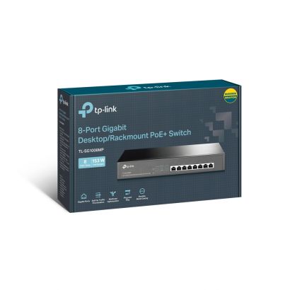 Switch 8 Port 1Gigabit   With 8-Port Poe+ 126W  Desktop  Case TP-Link TL-SG1008MP