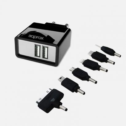 Charging Adapter Wall 2 X Usb 2.1A + 6 Tips Approx UATS