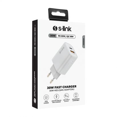 CHARGING Adapter WALL 1xType-C & 1xUSB-A QC 3.0 30W 40431/SL-EC67 S-Link