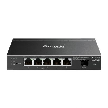 SWITCH 5-Port Gigabit+ 1*Gigabit SFP+ Smart Managed 4Port PoE+ 63W PoE Power Desktop Steel Case SG2206MP TP-Link